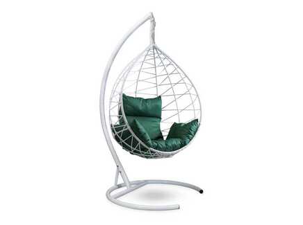 Подвесное кресло-кокон "ALICANTE" белое с зеленой подушкой