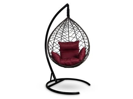 Подвесное кресло-кокон "ALICANTE" коричневое с бордовой подушкой