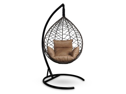 Подвесное кресло-кокон "ALICANTE" коричневое с бежевой подушкой