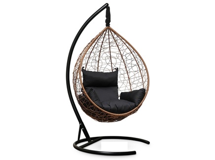 Подвесное кресло-кокон "SEVILLA" горячий шоколад с черной подушкой