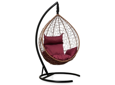 Подвесное кресло-кокон "SEVILLA" горячий шоколад с бордовой подушкой