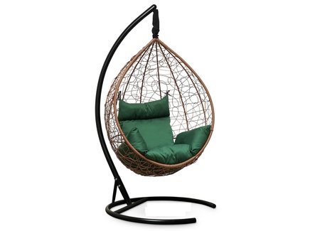 Подвесное кресло-кокон "SEVILLA" горячий шоколад с зеленой подушкой