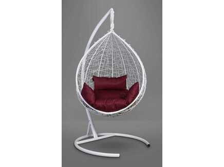 Подвесное кресло-кокон "SEVILLA" белое с бордовой подушкой
