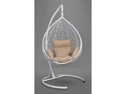Подвесное кресло-кокон "SEVILLA" белое с бежевой подушкой