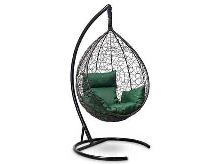 Подвесное кресло-кокон "SEVILLA" коричневое с зеленой подушкой