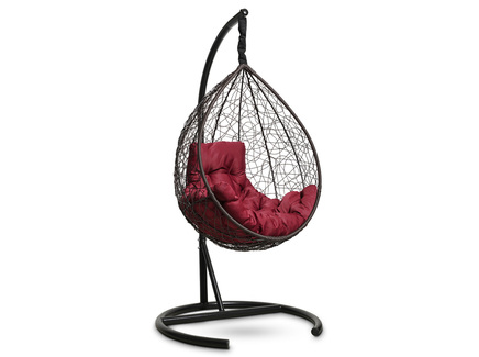 Подвесное кресло-кокон "SEVILLA COMFORT" коричневое с бордовой подушкой