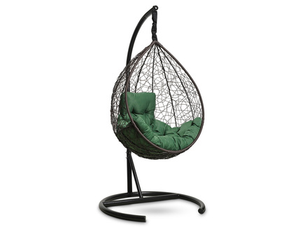 Подвесное кресло-кокон "SEVILLA COMFORT" коричневое с зеленой подушкой