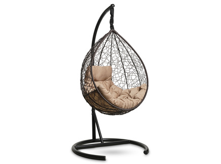 Подвесное кресло-кокон "SEVILLA COMFORT" коричневое с бежевой подушкой