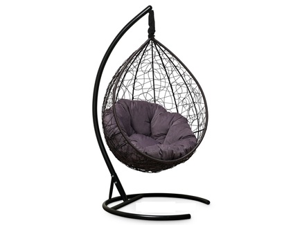 Подвесное кресло-кокон "SEVILLA VERDE VELOUR" коричневое с серой подушкой