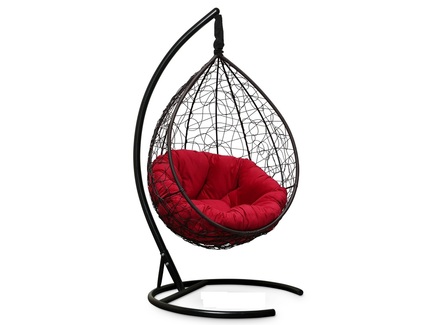 Подвесное кресло-кокон "SEVILLA VERDE VELOUR" коричневое с красной подушкой