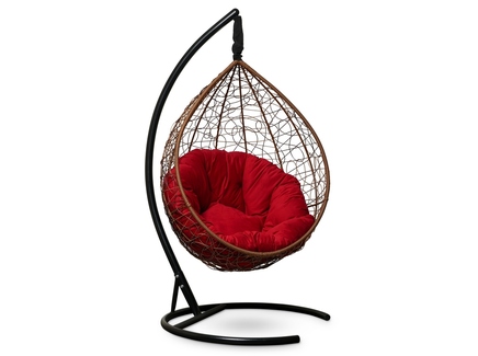 Подвесное кресло-кокон "SEVILLA VERDE VELOUR" горячий шоколад с красной подушкой