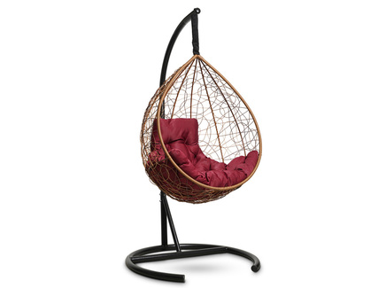 Подвесное кресло-кокон "SEVILLA COMFORT" горячий шоколад с бордовой подушкой