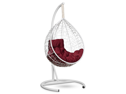 Подвесное кресло-кокон "SEVILLA COMFORT" белое с бордовой подушкой