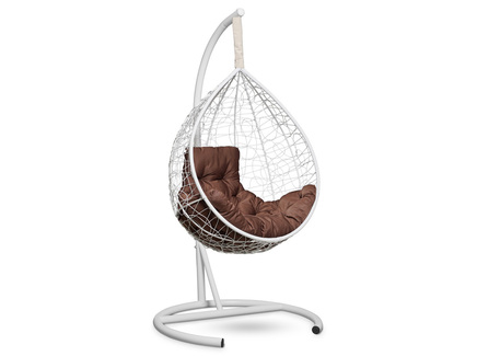 Подвесное кресло-кокон "SEVILLA COMFORT" белое с коричневой подушкой