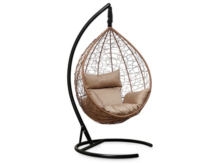 Подвесное кресло-кокон "SEVILLA" горячий шоколад с бежевой подушкой