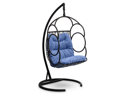 Подвесное кресло-кокон "SENATORE" черное с синей подушкой