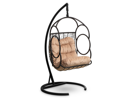 Подвесное кресло-кокон "SENATORE" черное с бежевой подушкой