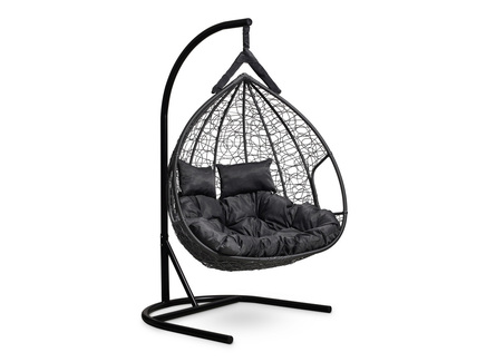 Подвесное двухместное кресло-кокон "FISHT" черное с черной подушкой