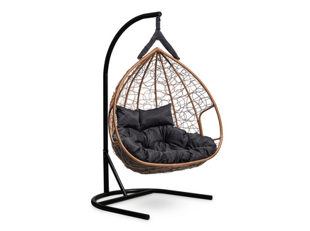 Подвесное двухместное кресло-кокон "FISHT" горячий шоколад с черной подушкой