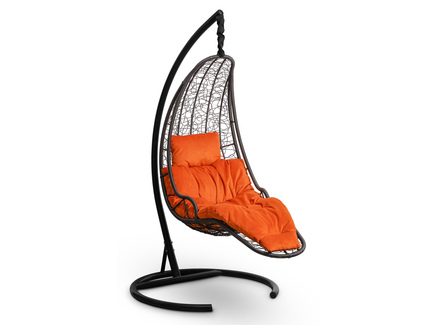 Подвесное кресло-кокон "LUNA" черное с оранжевой подушкой
