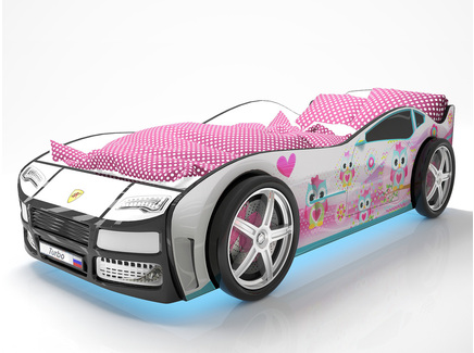 Кровать-машина "КарлСон Турбо" (с объемными колесами, с подсветкой дна и фар)