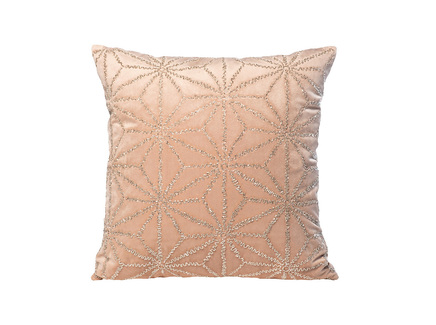 Подушка с бисером "Цветы" розовая/серебро 
