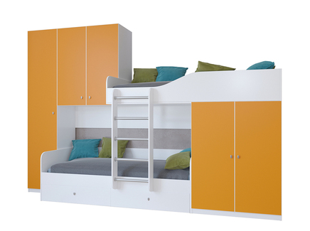 Кровать двухъярусная "Лео" дуб белый/оранжевый 