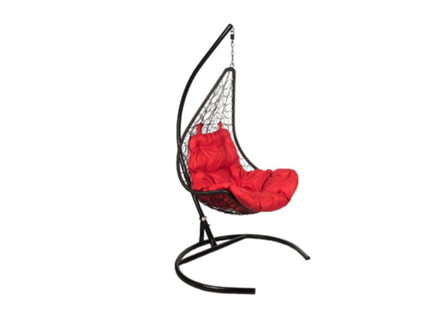 Подвесное кресло "Полумесяц", цвет плетения – черный, подушка – красный, каркас – черный