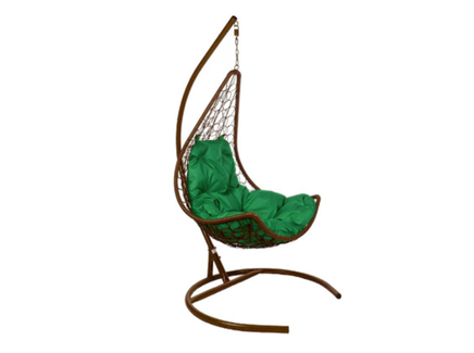 Подвесное кресло "Полумесяц", цвет плетения – коричневый, подушка – зеленый, каркас – коричневый