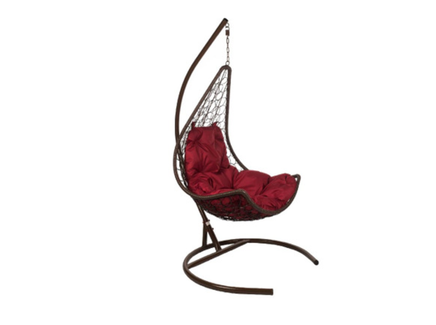 Подвесное кресло "Полумесяц", цвет плетения – коричневый, подушка – бордовый, каркас – коричневый