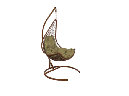 Подвесное кресло "Полумесяц", цвет плетения – коричневый, подушка – бежевый, каркас – коричневый