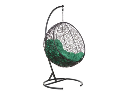 Подвесное кресло "Круглое", цвет плетения – черный, подушка – зеленый, каркас – черный
