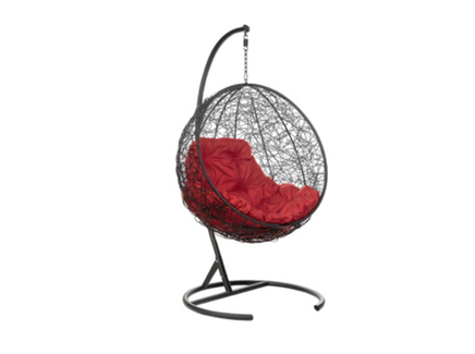 Подвесное кресло "Круглое", цвет плетения – черный, подушка – бордовый, каркас – черный