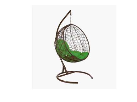 Подвесное кресло "Круглое", цвет плетения – коричневый, подушка – зеленый, каркас – коричневый
