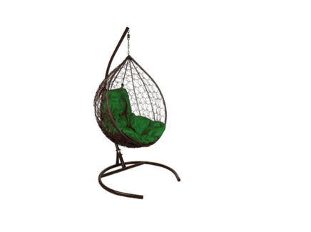 Подвесное кресло "Капля", цвет плетения – коричневый, подушка – зеленый, каркас – коричневый